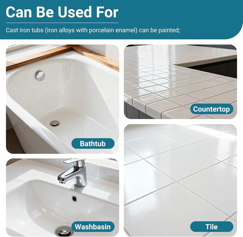 DWIL Bathtub Paint, Tub and Tile Refinishing Kit 32oz with Tools, Easy to Use Countertop Paint, Tub Refinishing Kit for Bathroom & Kitchen on Tile, Sink, 40-50sq.ft(White) - Image 4